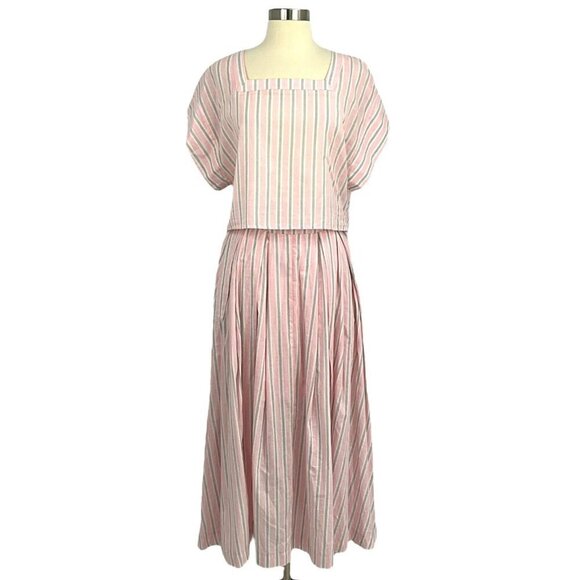 Mabel Dresses & Skirts - Mable Size S Sydney Square Neck Top & Skirt Set Pink Grey Stripe 100% Cotton